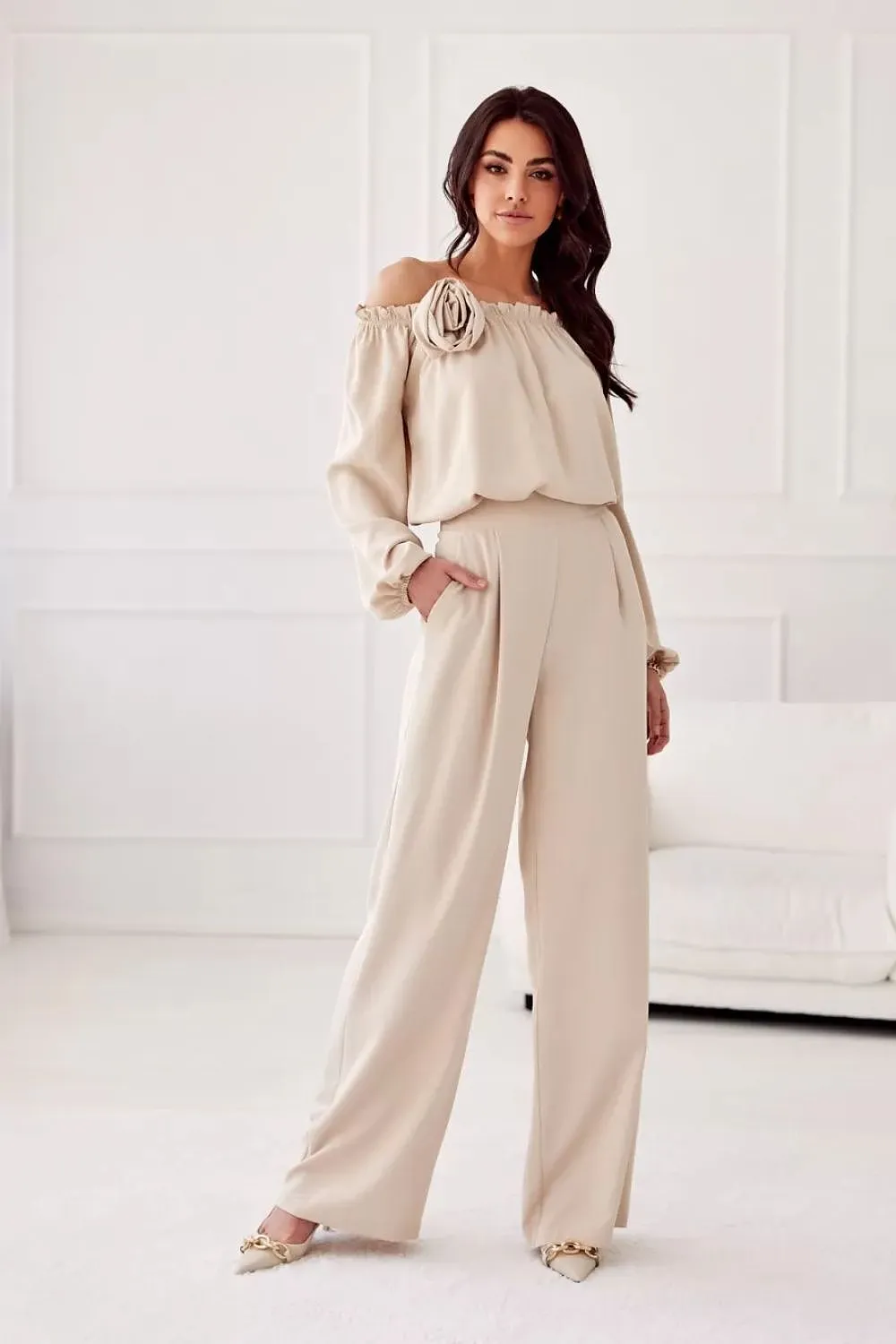 Spanish-Neck Blouse with Elastic Detailing