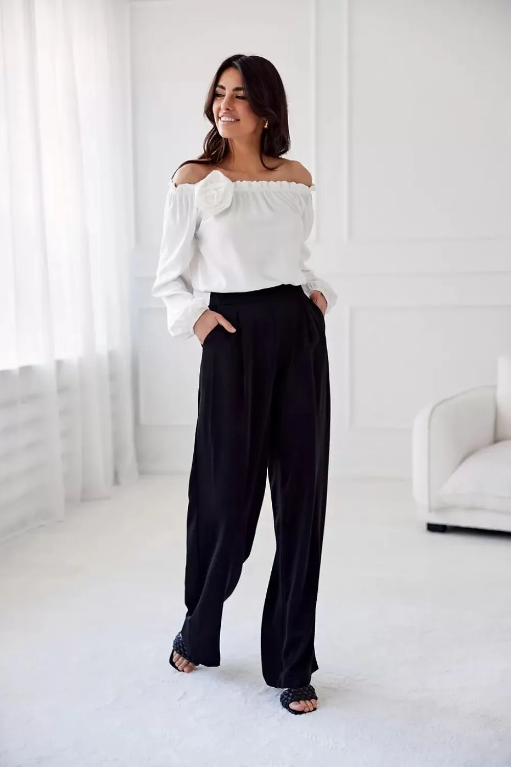 Spanish-Neck Blouse with Elastic Detailing