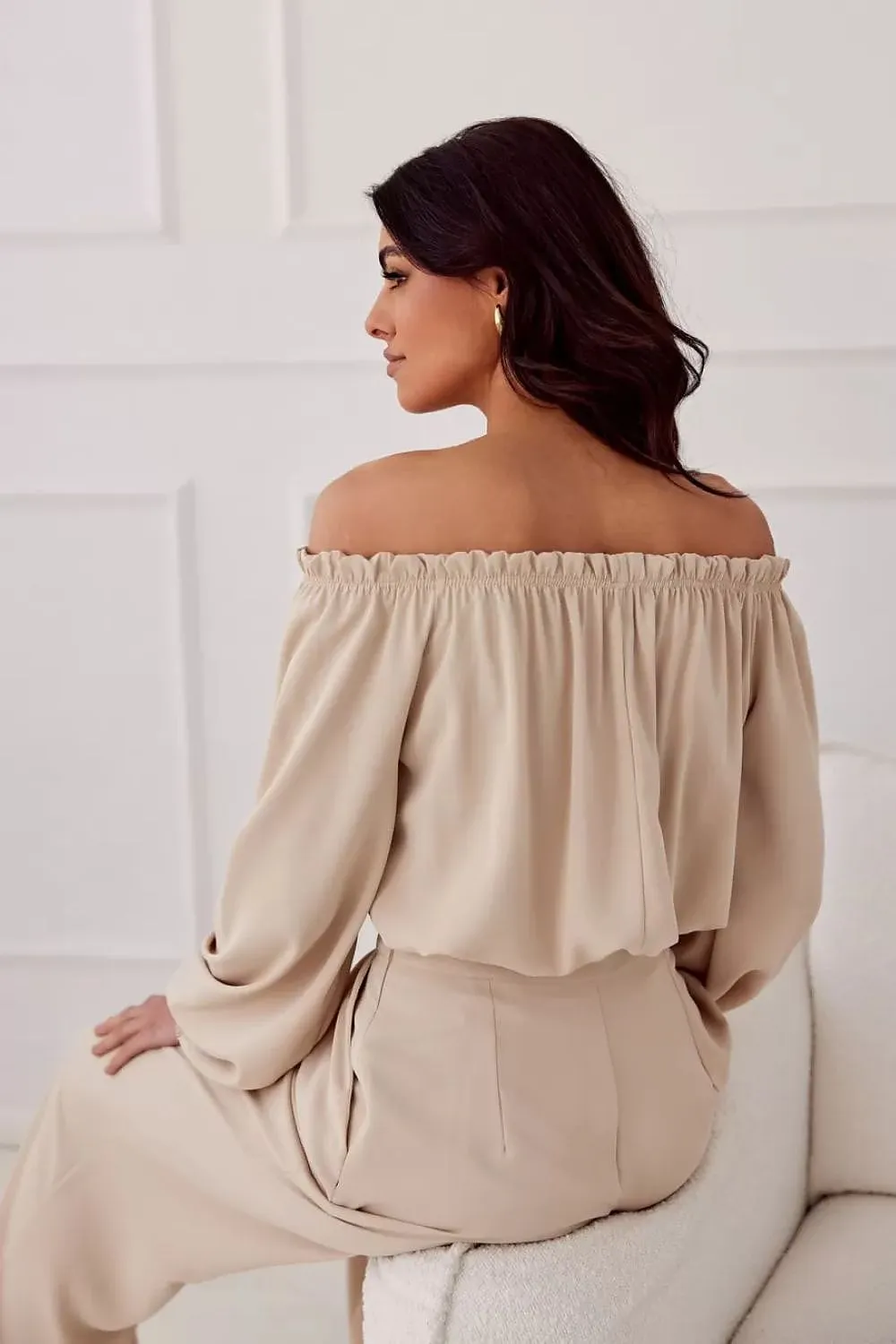 Spanish-Neck Blouse with Elastic Detailing
