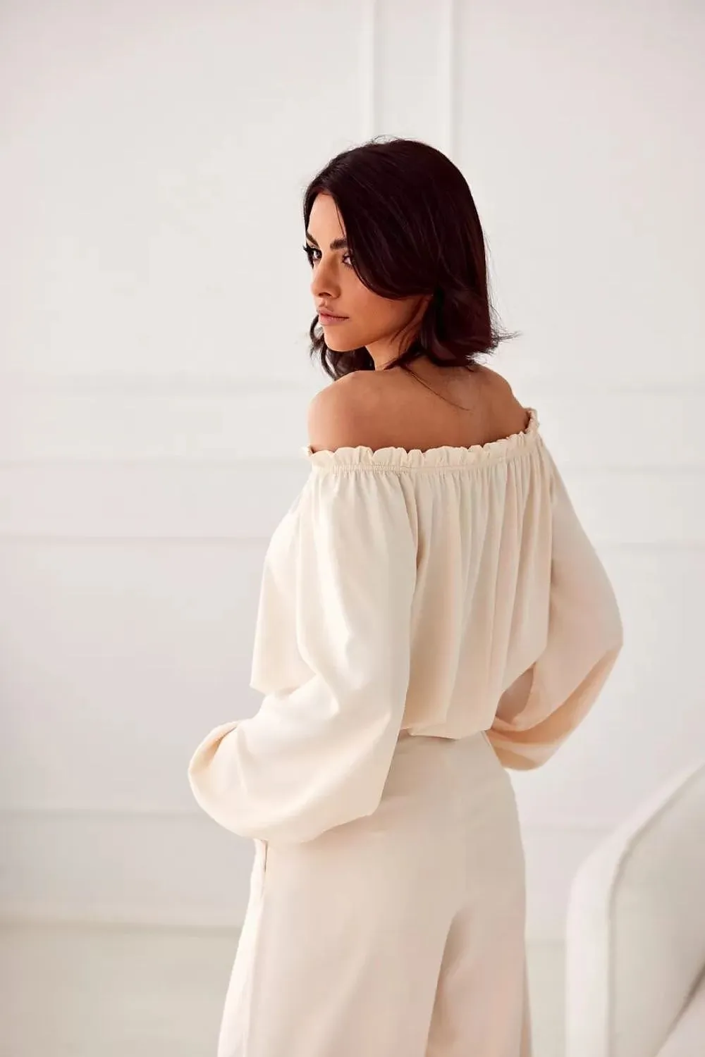Spanish-Neck Blouse with Elastic Detailing