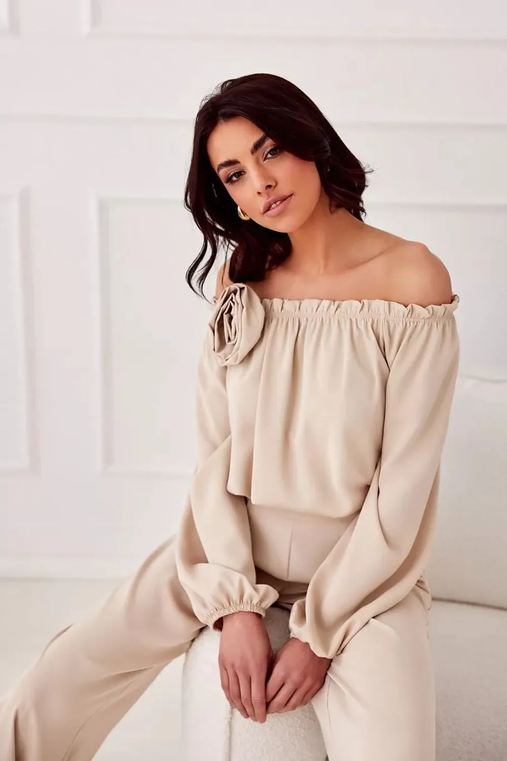 Spanish-Neck Blouse with Elastic Detailing