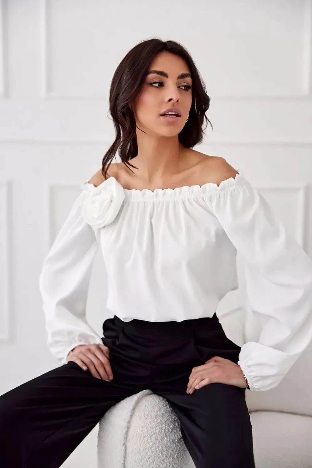 Spanish-Neck Blouse with Elastic Detailing
