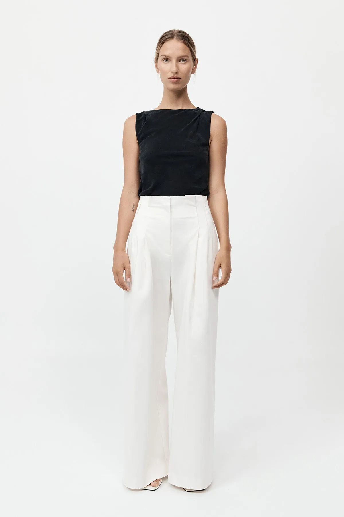 St. Agni - Cotton Paperbag Waist Trousers - Off White