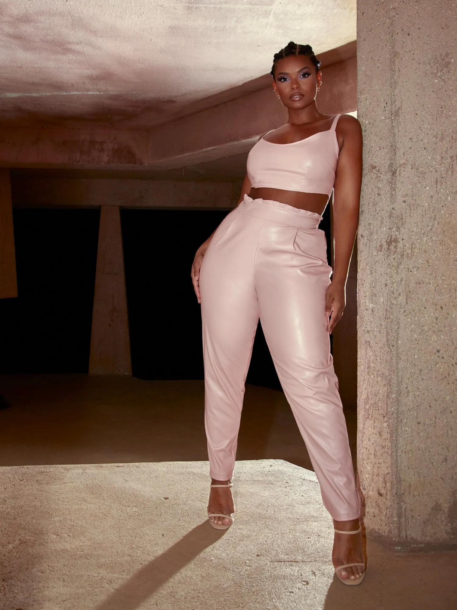 Stephanie Faux Leather Paperbag Waist Pants