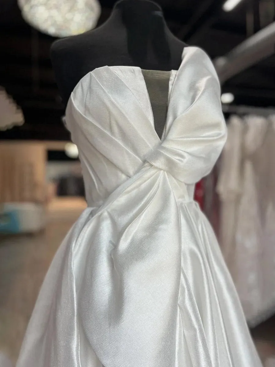 Strapless Satin A-line Long Formal Dresses with Bow