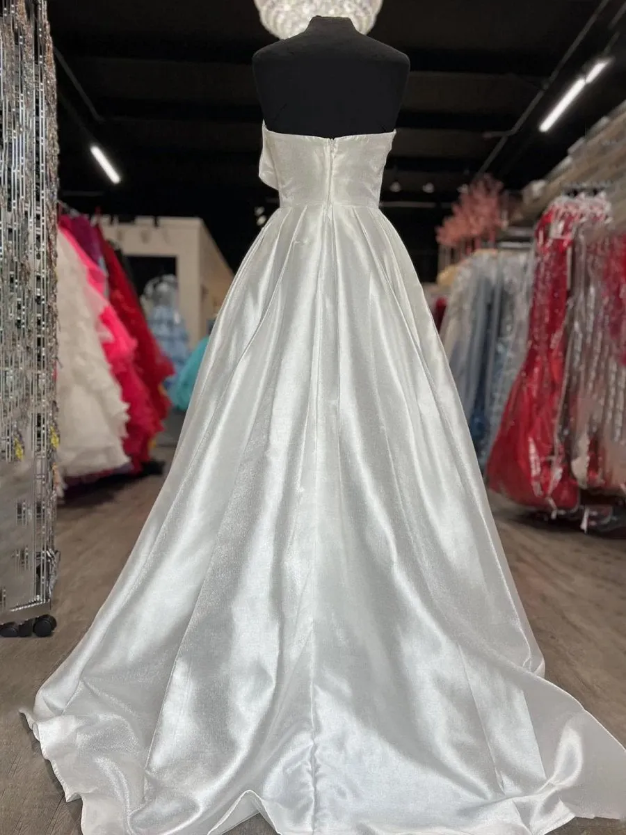 Strapless Satin A-line Long Formal Dresses with Bow