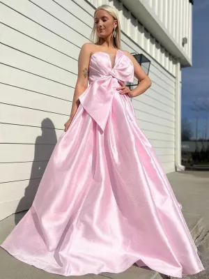 Strapless Satin A-line Long Formal Dresses with Bow