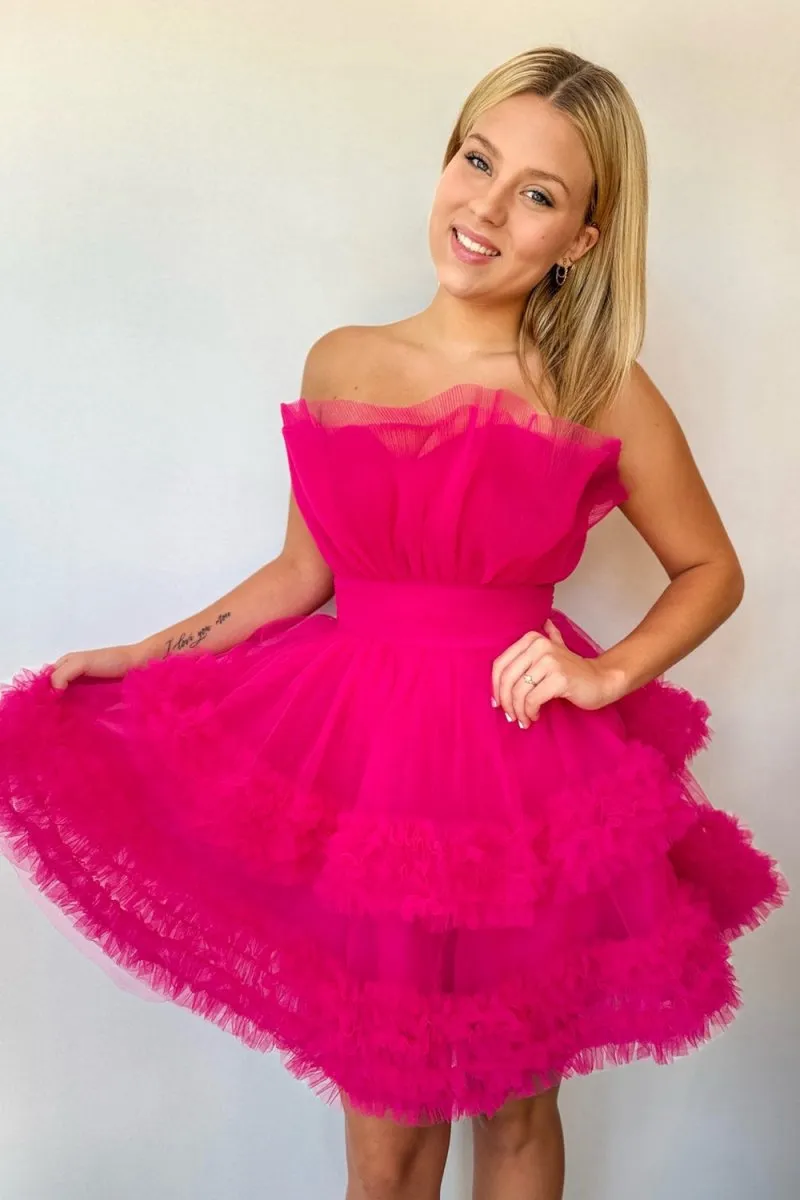 Strapless Tie Tulle Short Homecoming Dresses