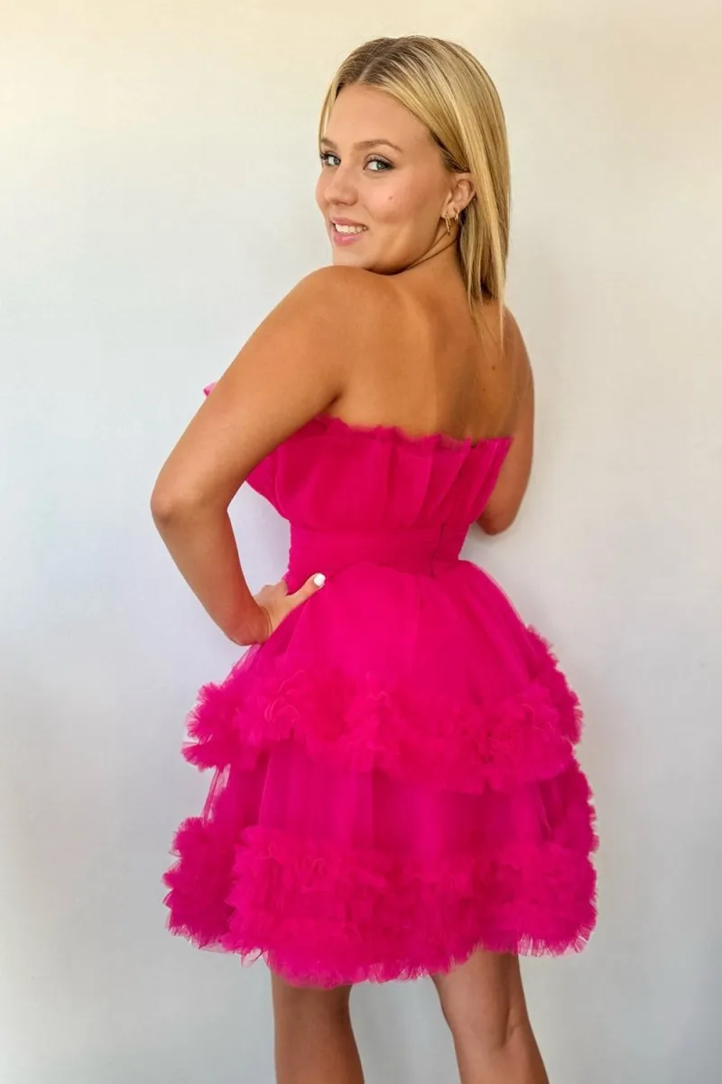 Strapless Tie Tulle Short Homecoming Dresses