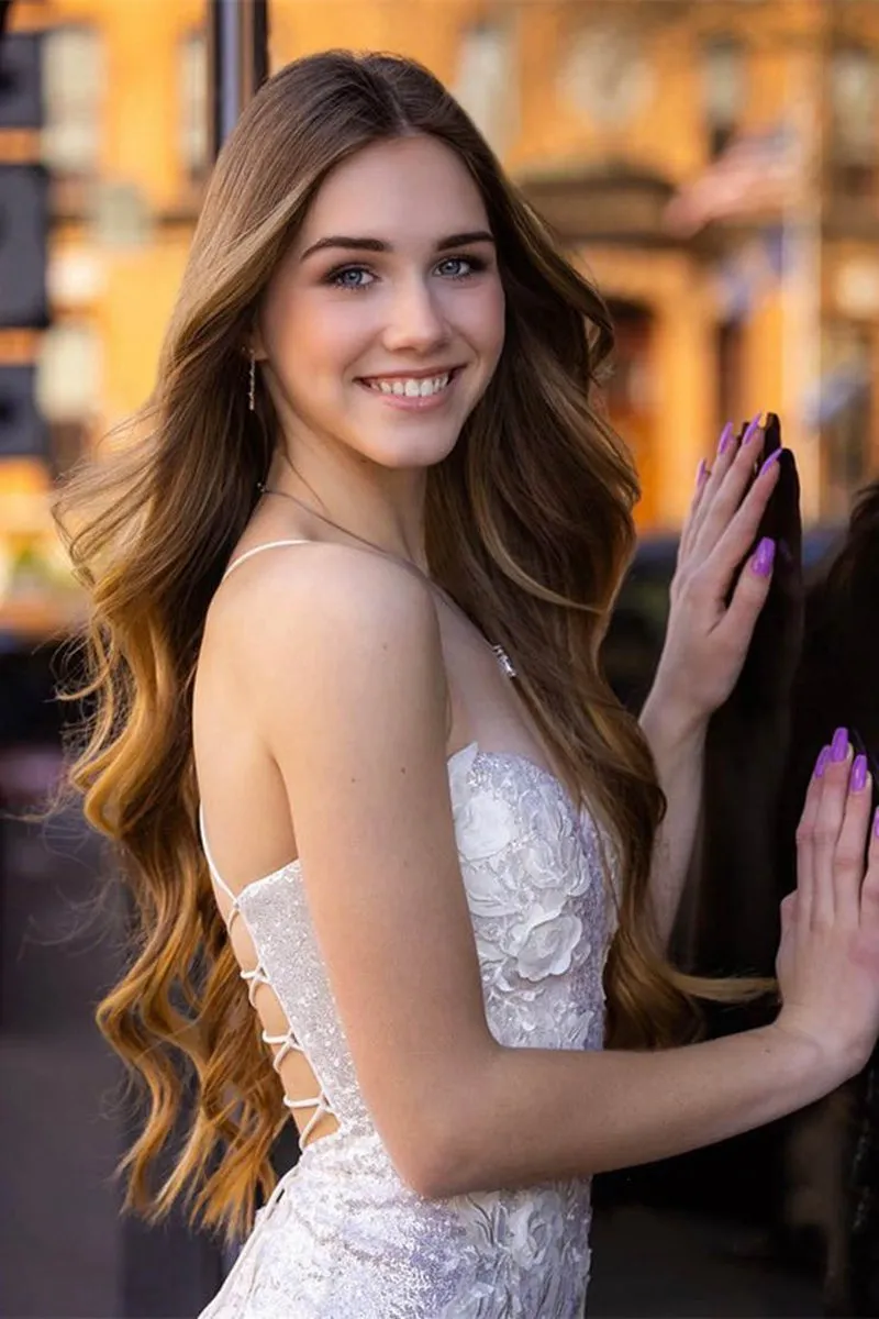 Straps Sequined Tight Homecoming Dresses with Flowers