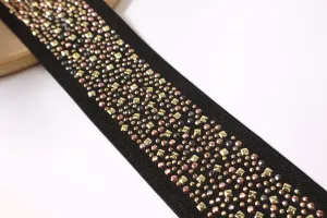 Stretchable Metallic Studs Embellished Lace 5 cm Wide - 1 Yard