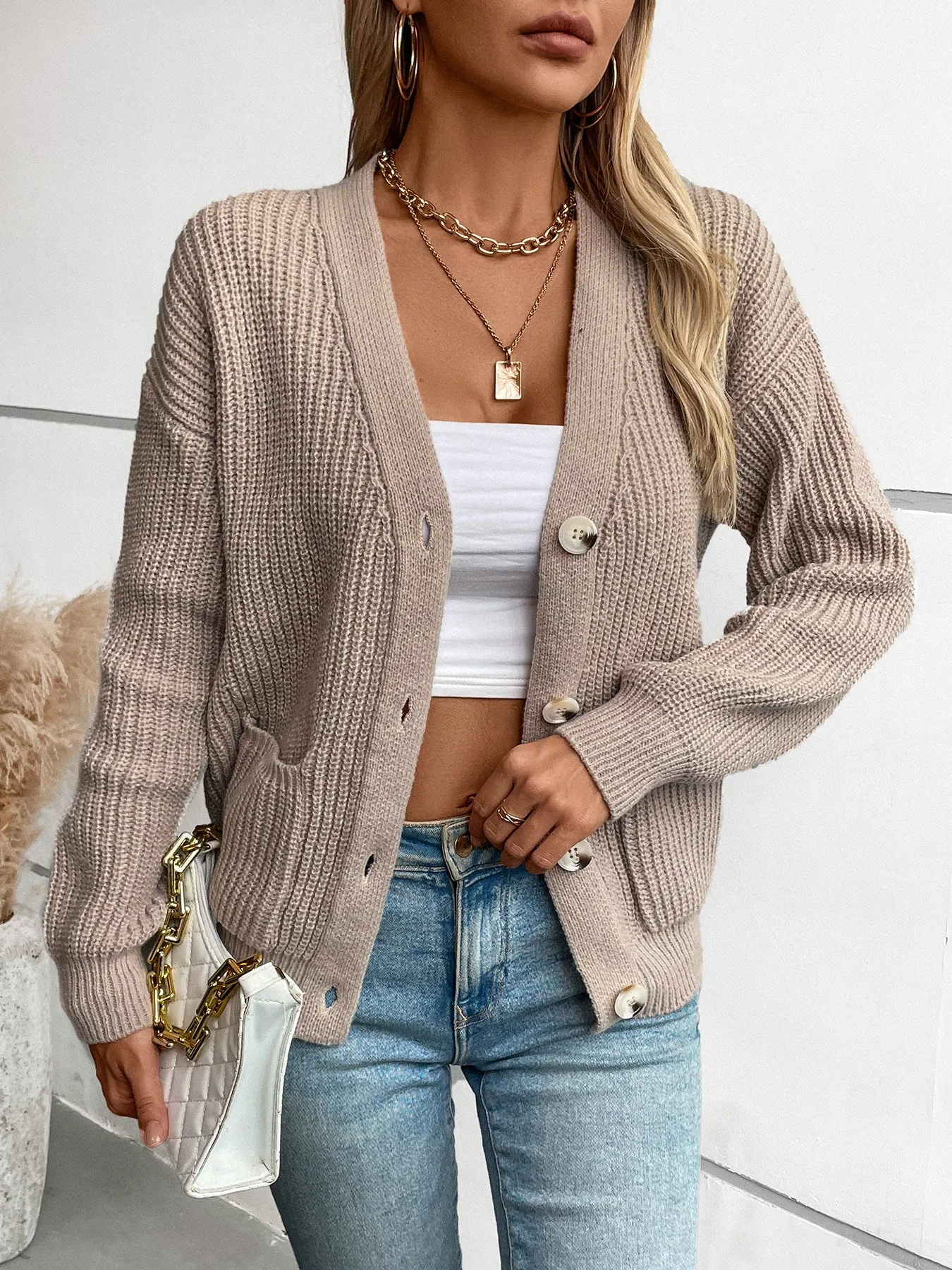 Stylish Ribbed Knit Cardigan for Casual Women's Wear
