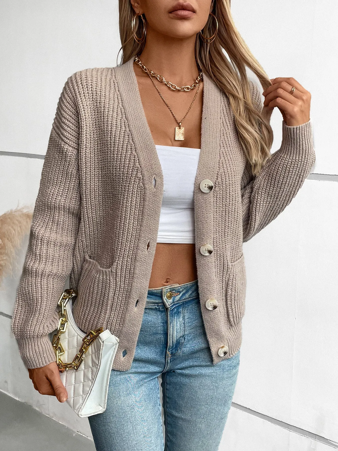 Stylish Ribbed Knit Cardigan for Casual Women's Wear