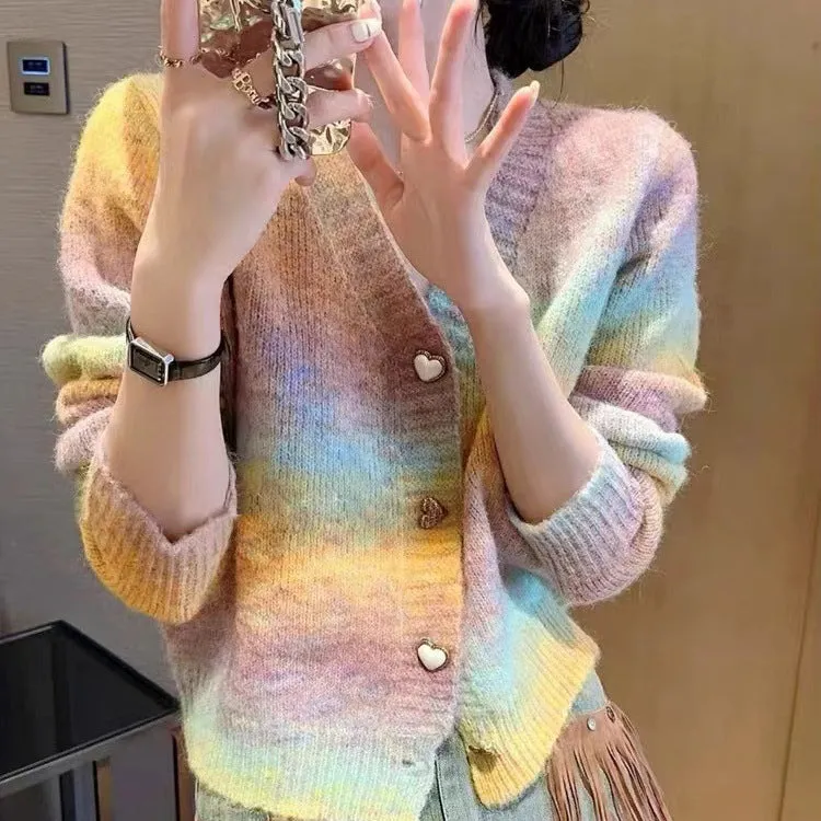 Stylish V-neck Cardigan in Gradient Jersey with Loose-fit