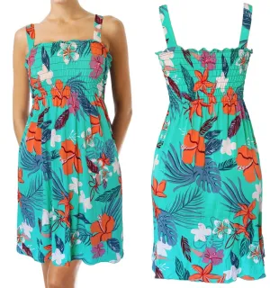Summer Sundress for Women Hawaiian Beach Cover up Sleeveless Smocked Dress
