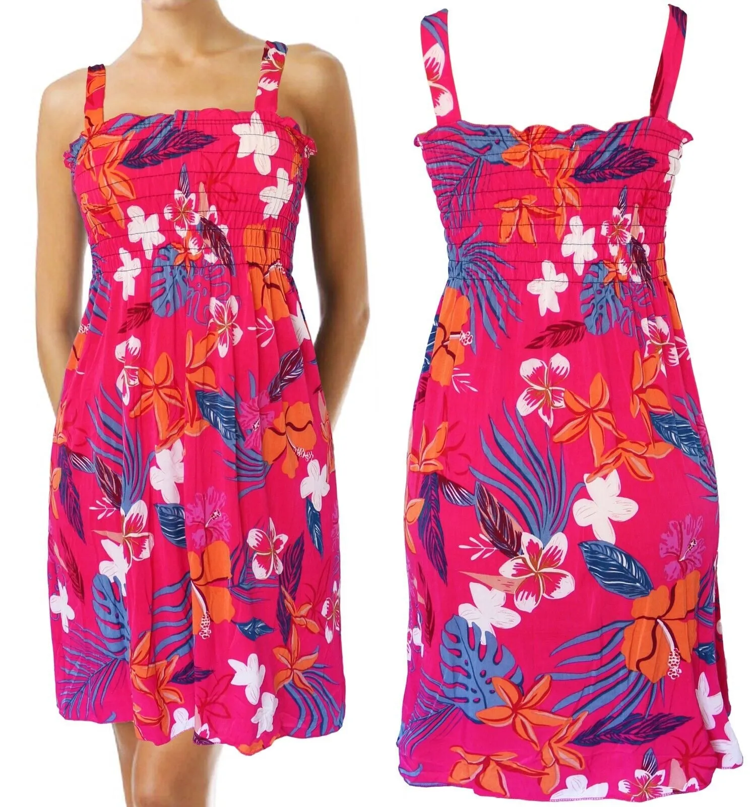 Summer Sundress for Women Hawaiian Beach Cover up Sleeveless Smocked Dress