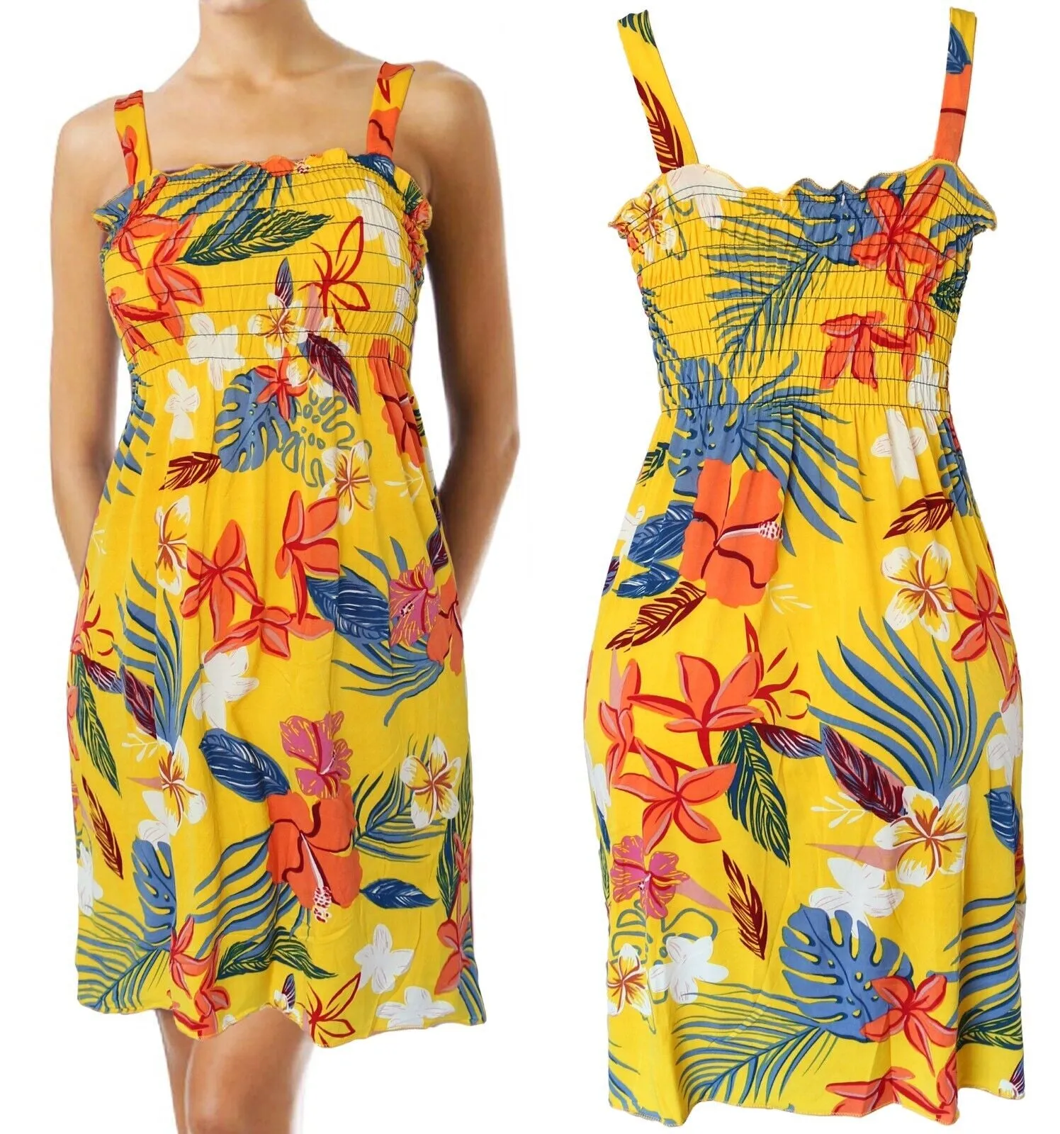 Summer Sundress for Women Hawaiian Beach Cover up Sleeveless Smocked Dress