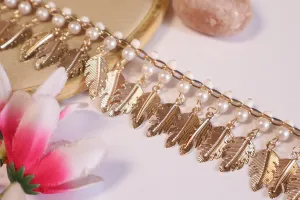 Suspended Gold Leaf Intricate Pearl Trim Vine 3.5 cm Wide