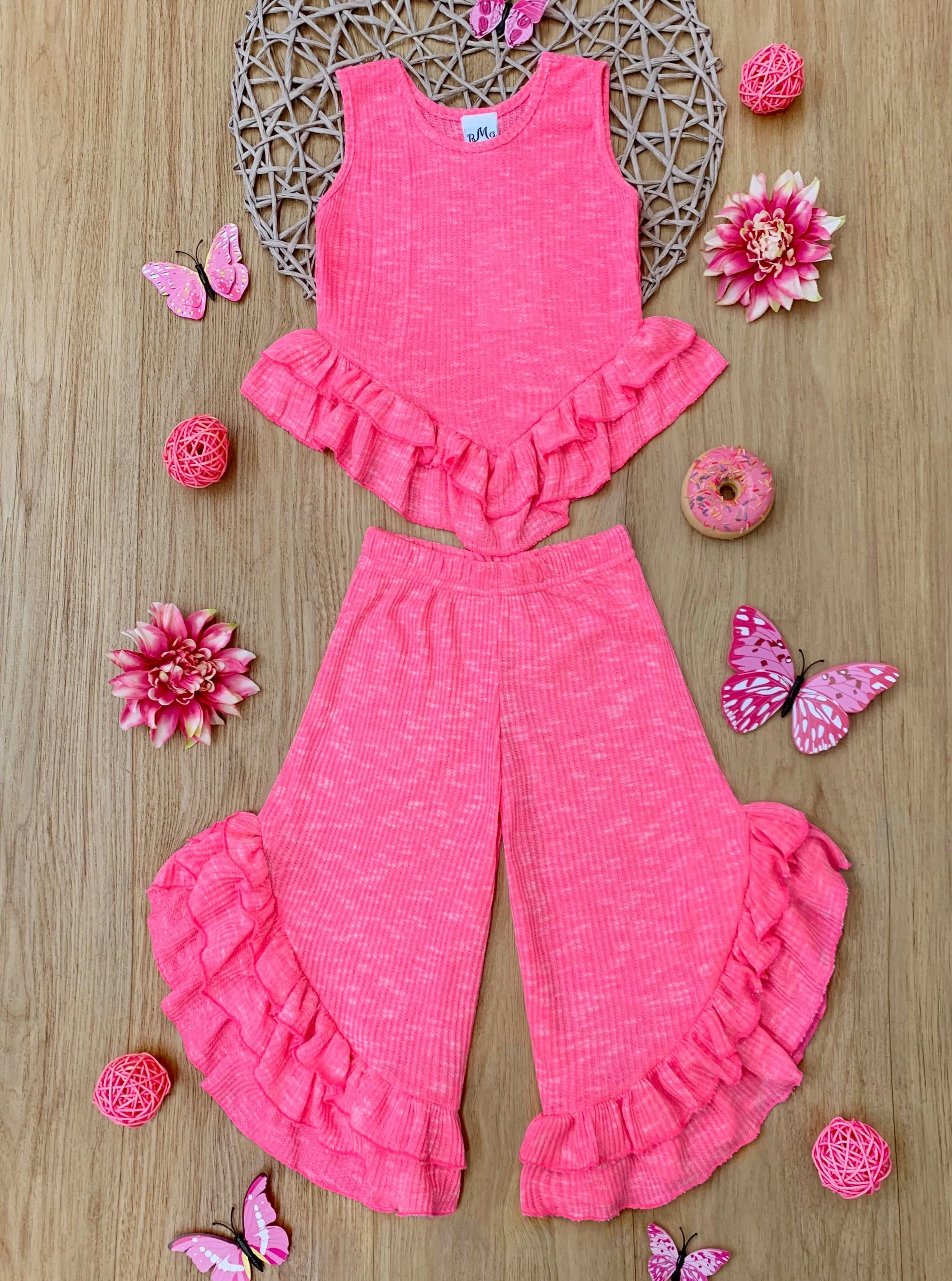 Sway My Way Pink Ruffle Pants Set