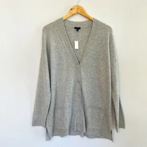 TALBOTS Size XL Gray Sparkle Long Cardigan Rhinestone Buttons Pockets NEW