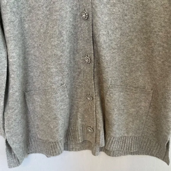 TALBOTS Size XL Gray Sparkle Long Cardigan Rhinestone Buttons Pockets NEW