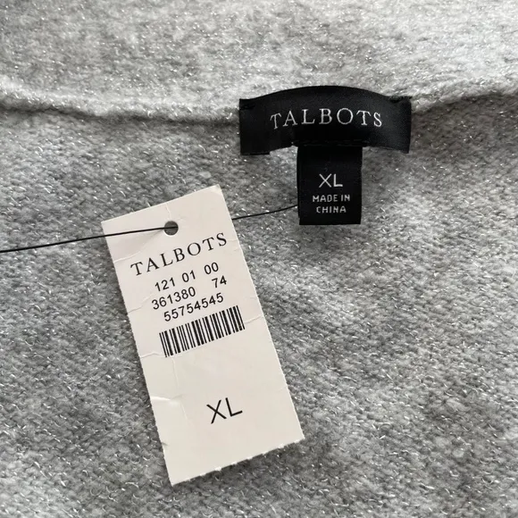 TALBOTS Size XL Gray Sparkle Long Cardigan Rhinestone Buttons Pockets NEW