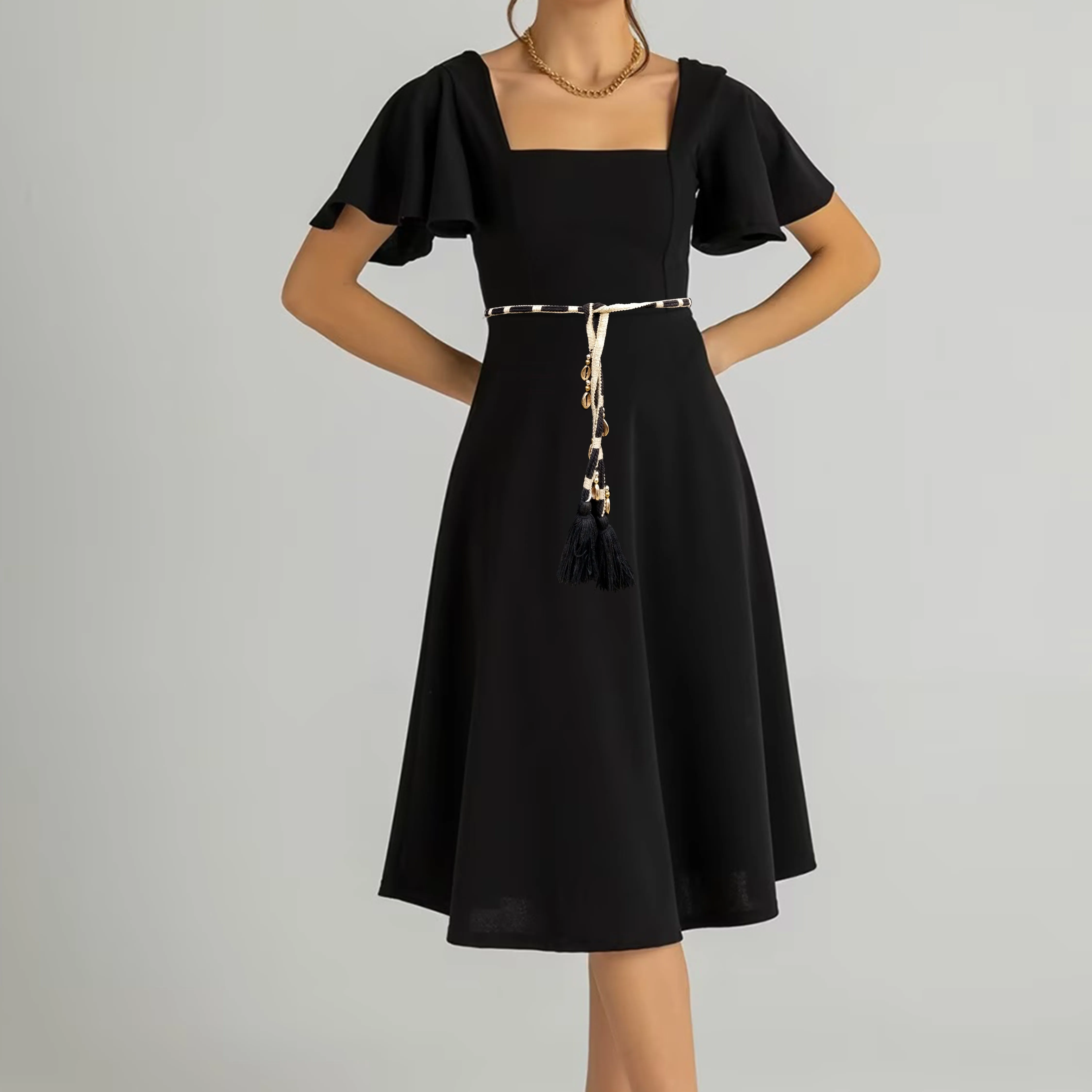 Tassel cord belt with lurex