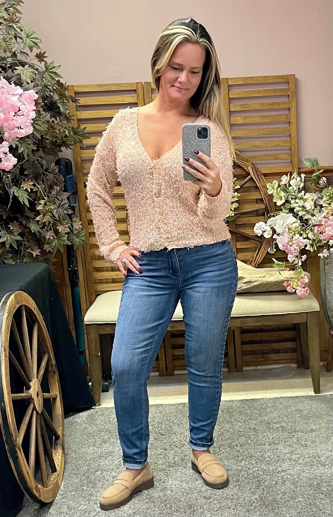Textured Knit Button Sweater