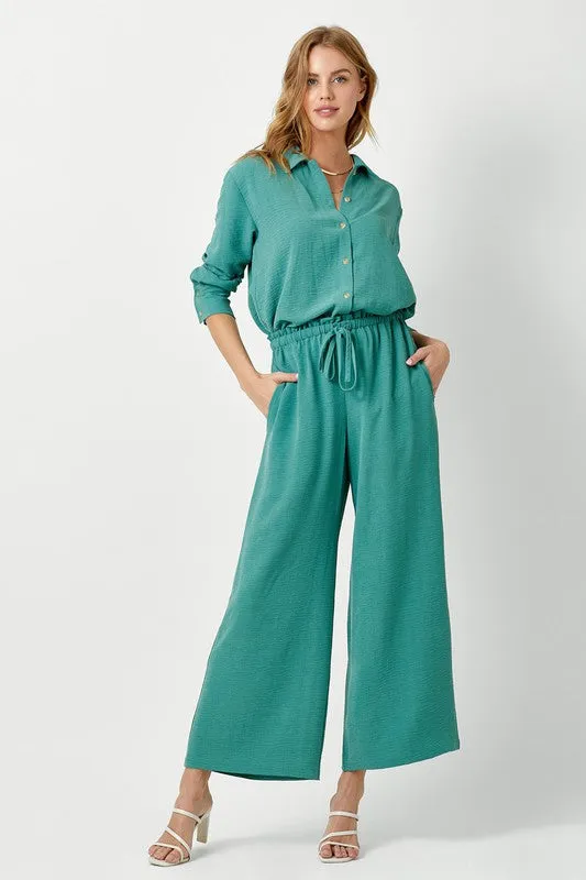 Textured Paperbag Waist Wide Leg Pants