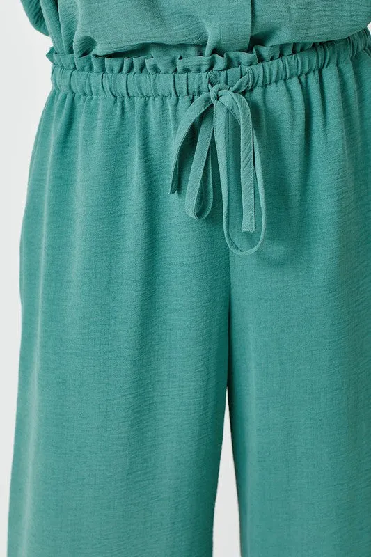 Textured Paperbag Waist Wide Leg Pants