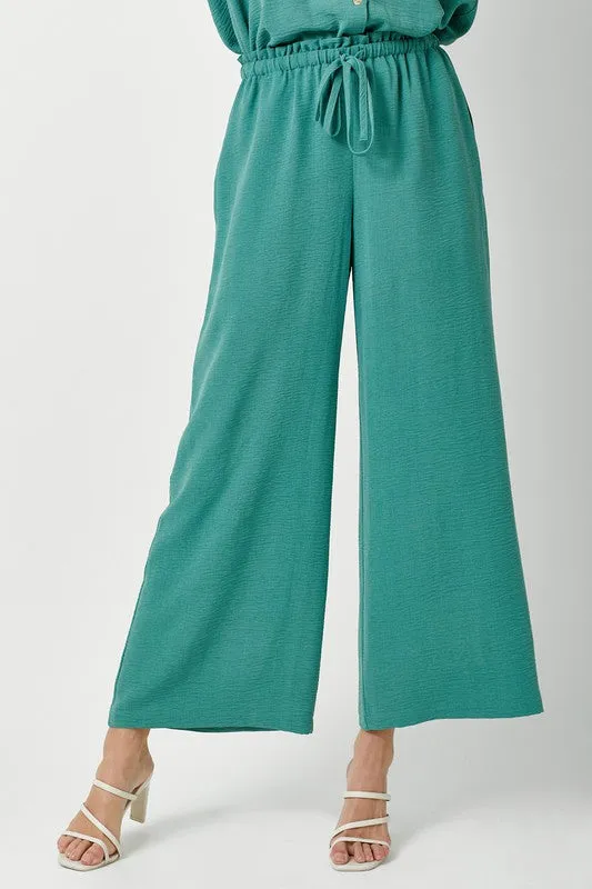 Textured Paperbag Waist Wide Leg Pants
