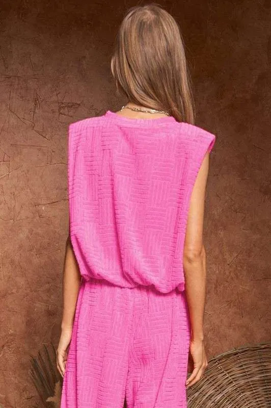 Textured Round Neck Top and Pants Set