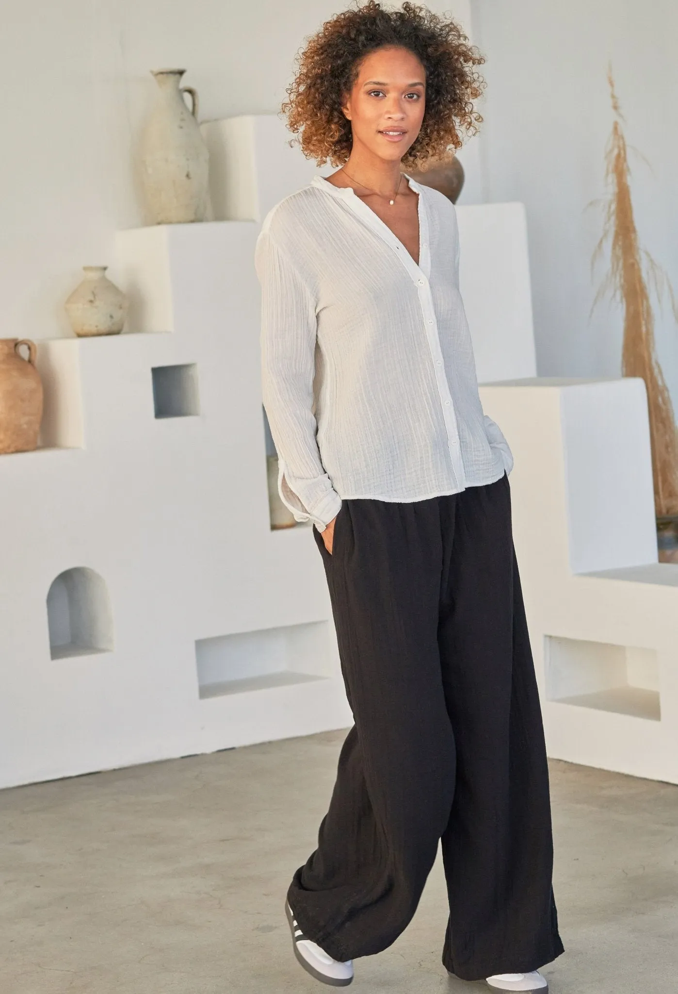 The Perfect Button Front Cotton Top in White - Sale