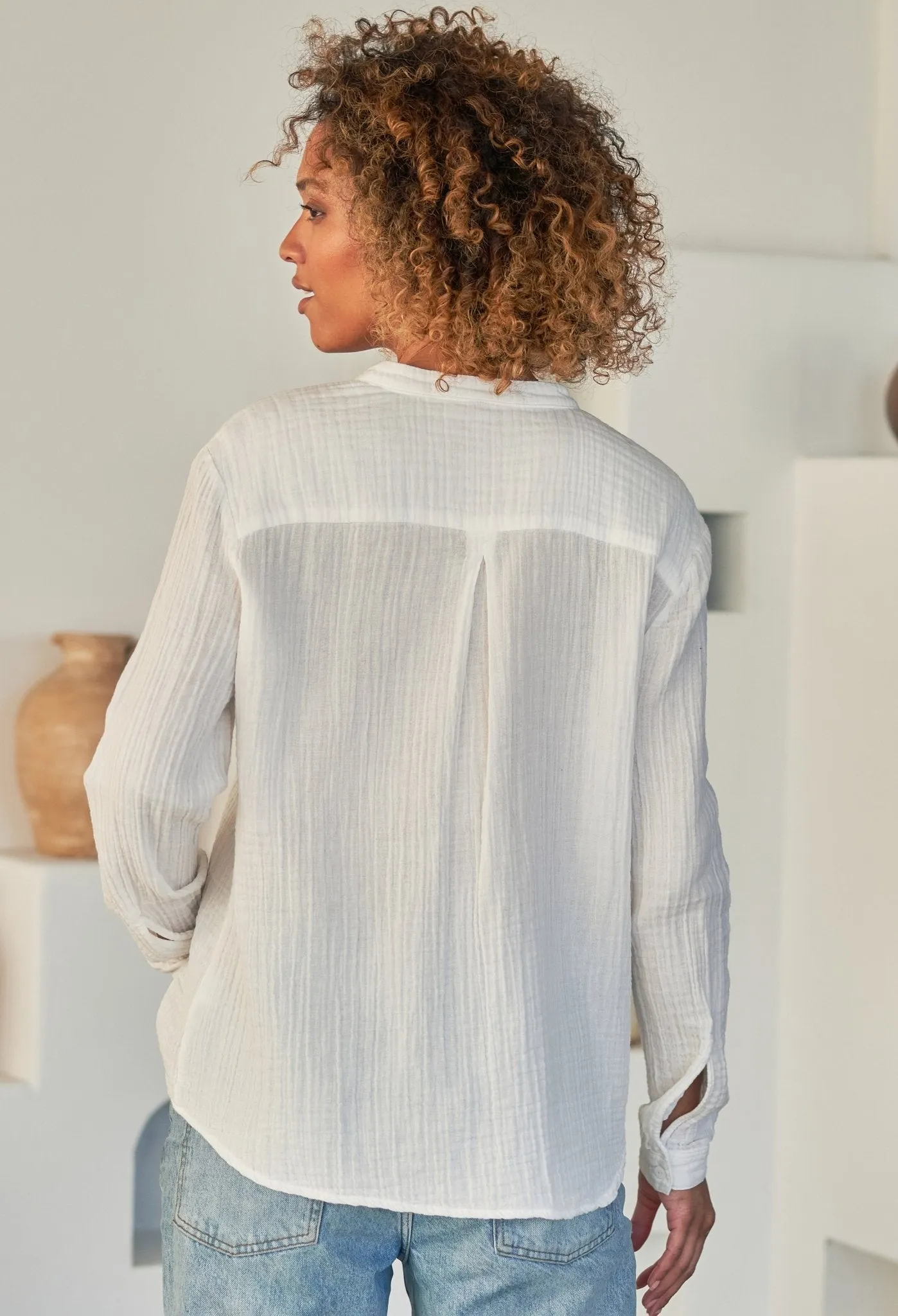 The Perfect Button Front Cotton Top in White - Sale
