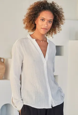 The Perfect Button Front Cotton Top in White - Sale