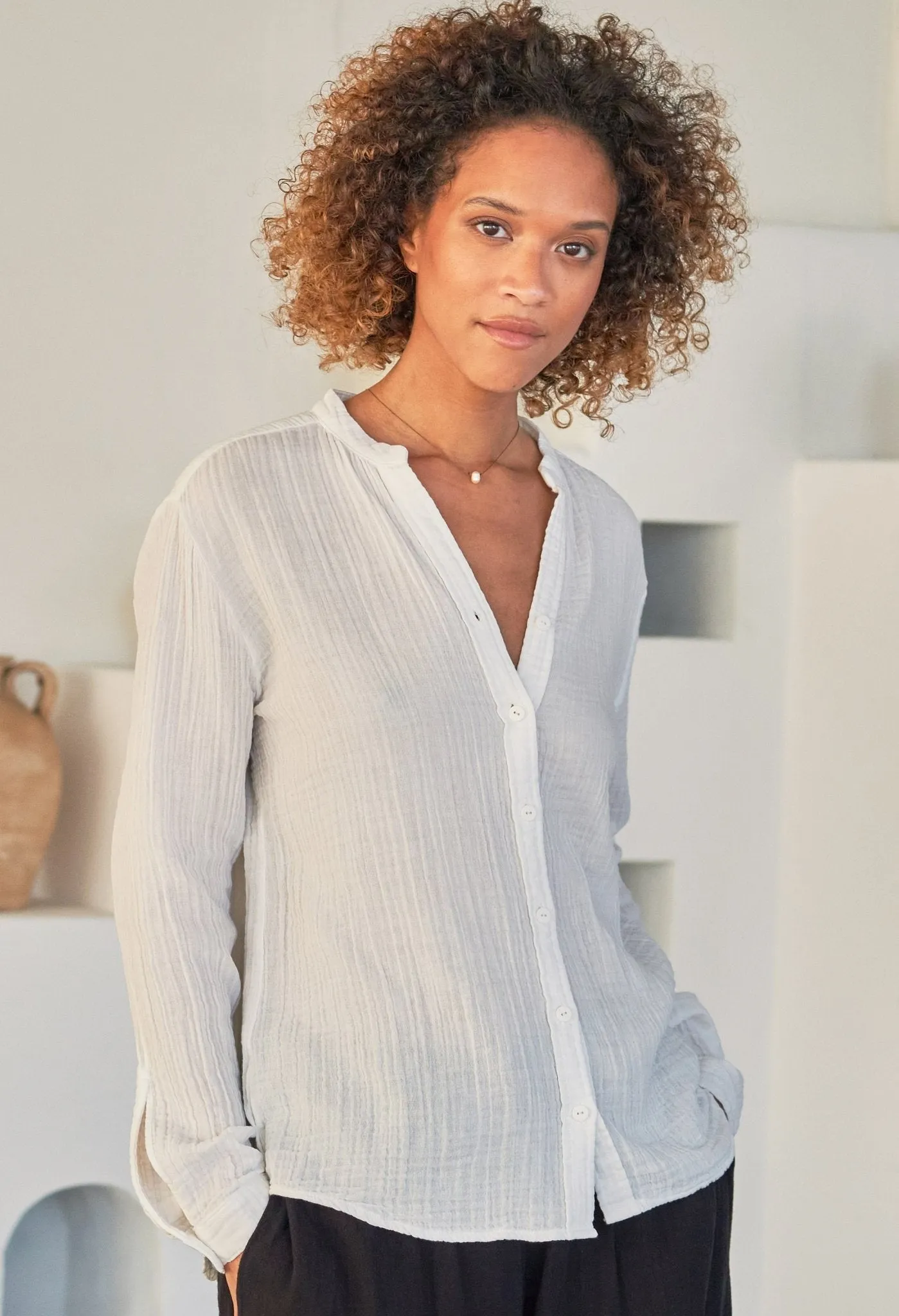The Perfect Button Front Cotton Top in White - Sale