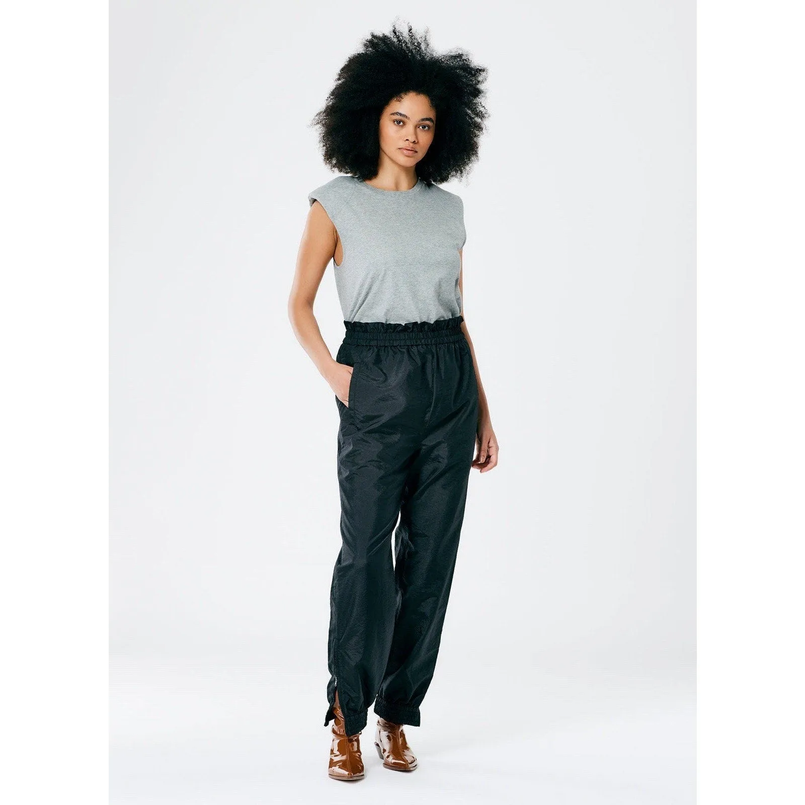 Tibi Women's Crispy Nylon Felix Paperbag Waist Jogger Pants Black Small