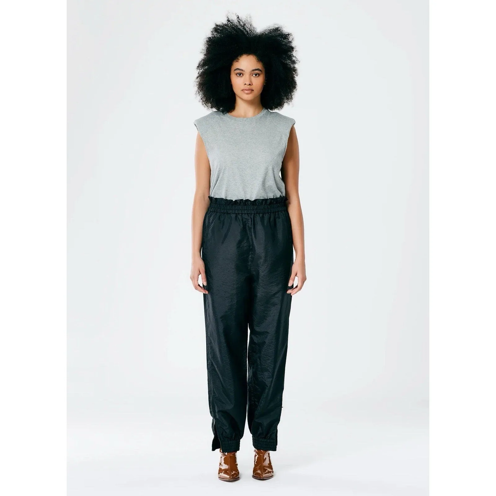 Tibi Women's Crispy Nylon Felix Paperbag Waist Jogger Pants Black Small