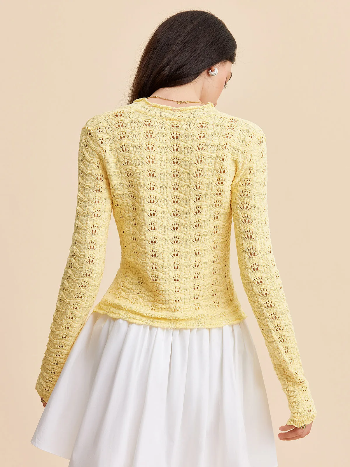 Tie-Front Crochet Knit Cardigan