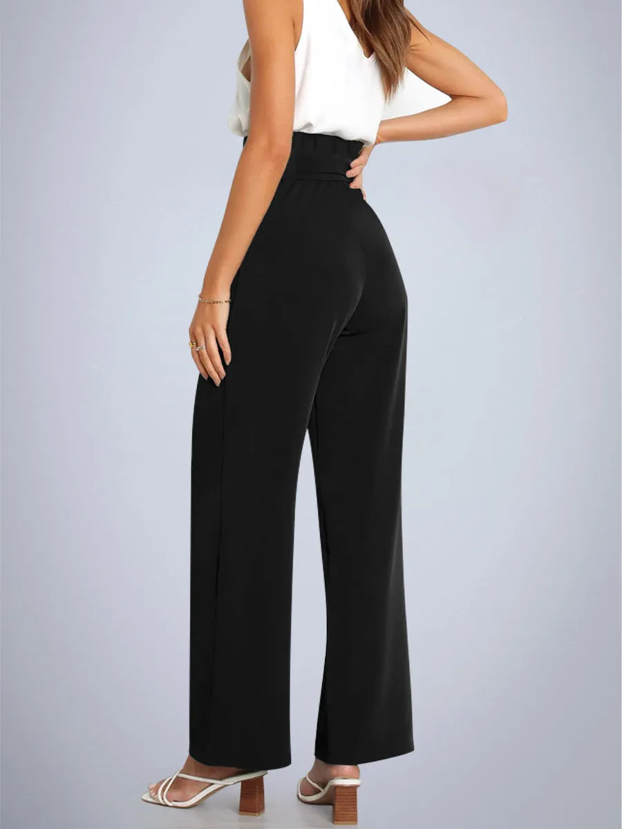 Tie Front Paperbag Wide Leg Pants