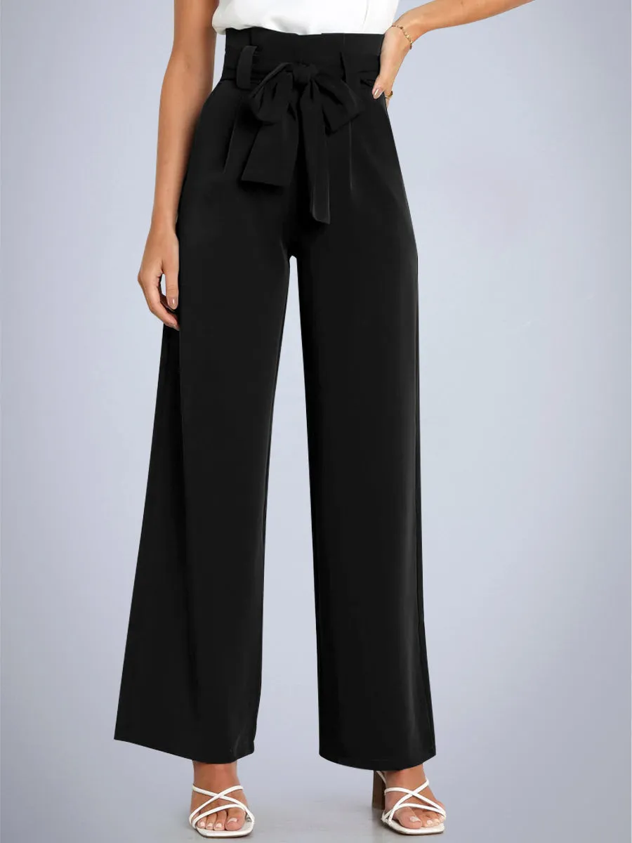 Tie Front Paperbag Wide Leg Pants