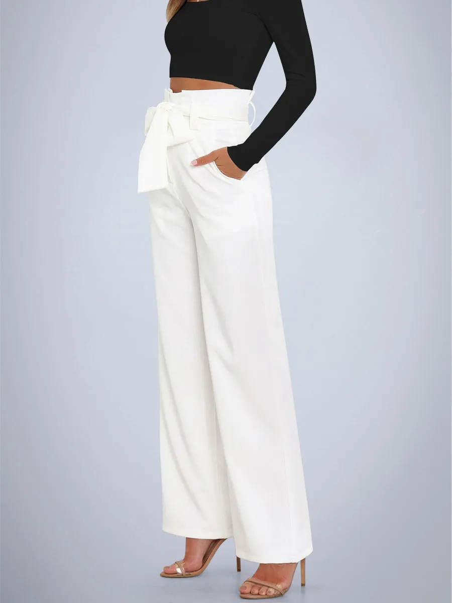Tie Front Paperbag Wide Leg Pants