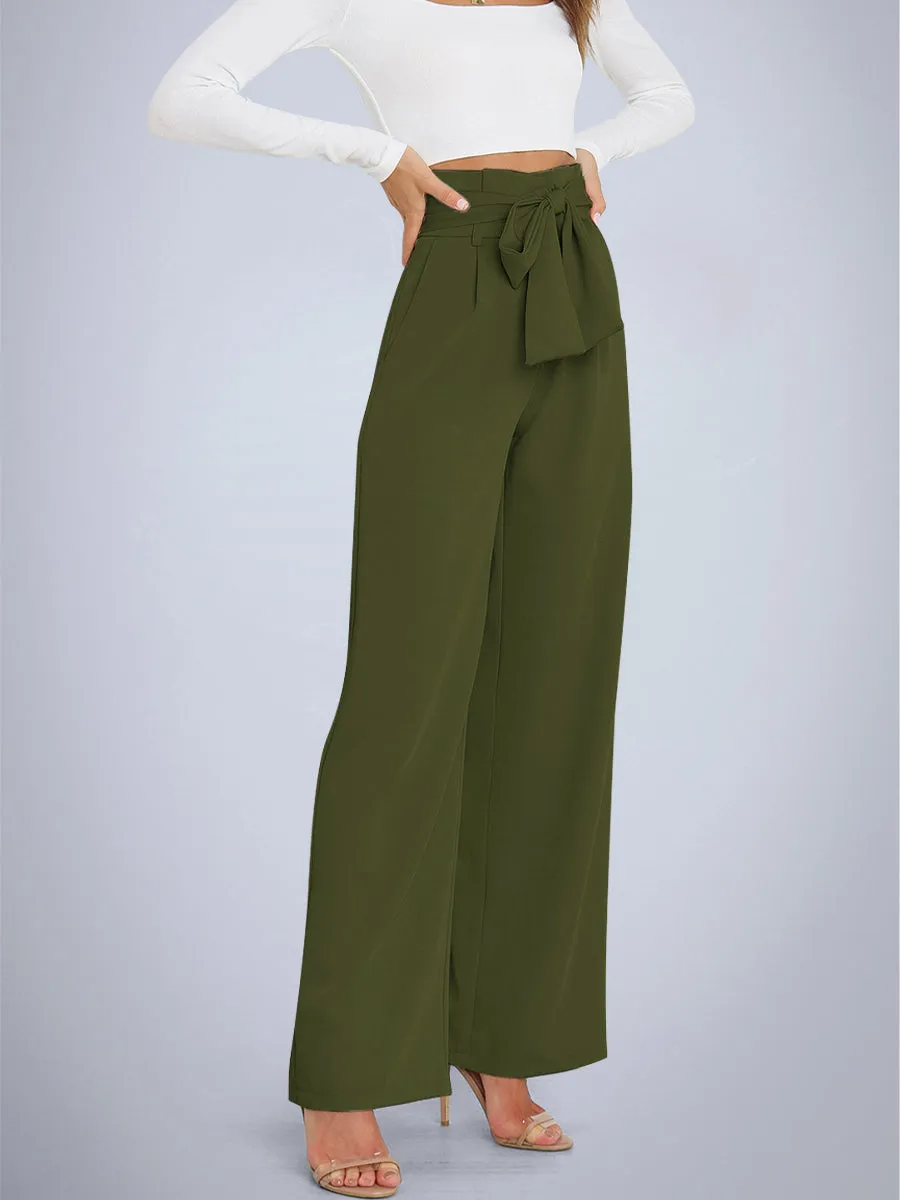 Tie Front Paperbag Wide Leg Pants