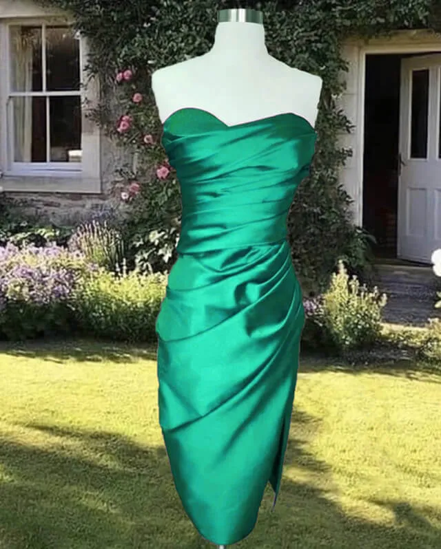 Tight Midi Satin Strapless Dress
