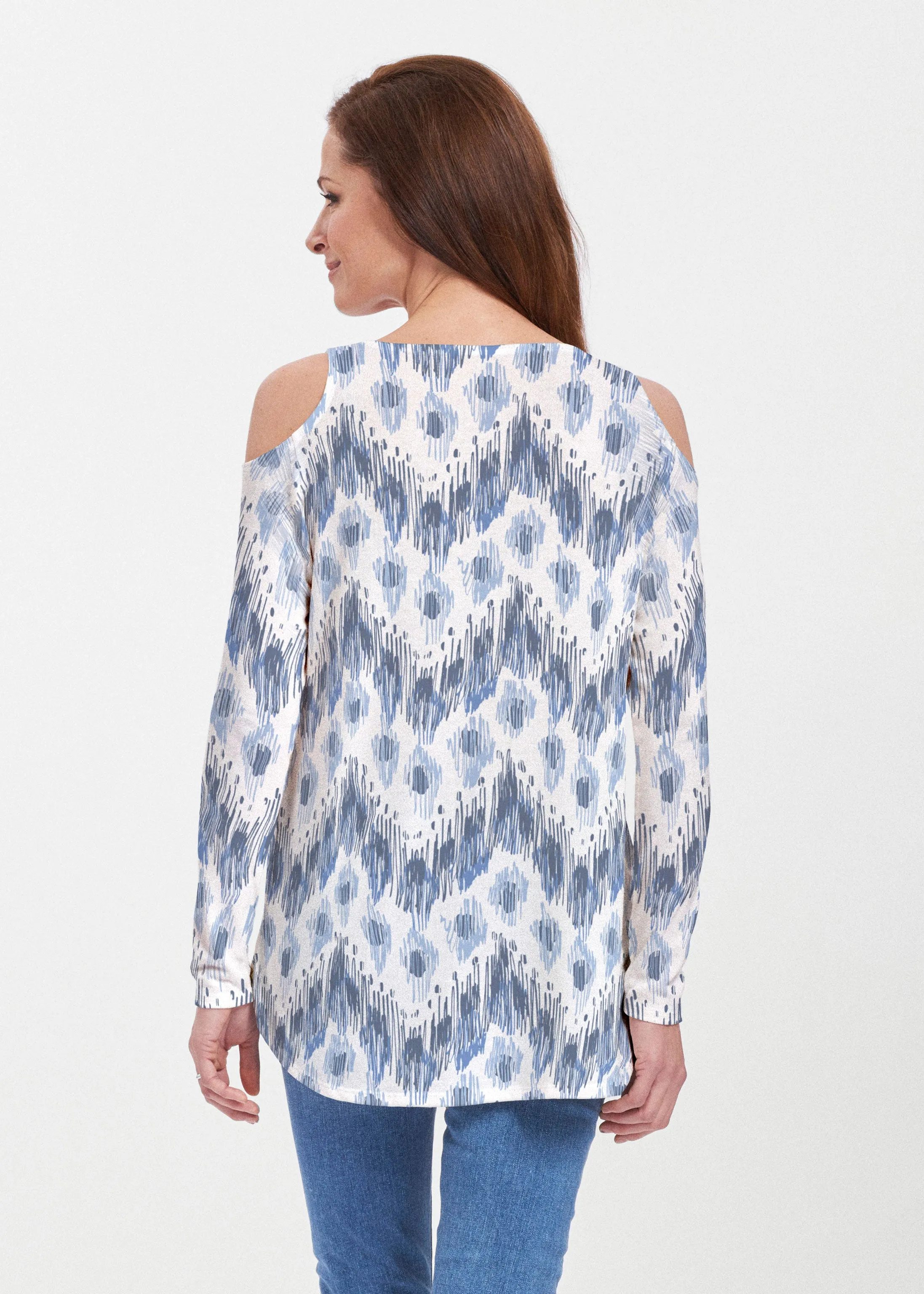 Tonal Waves Blue (7804) ~ Butterknit Cold Shoulder Tunic