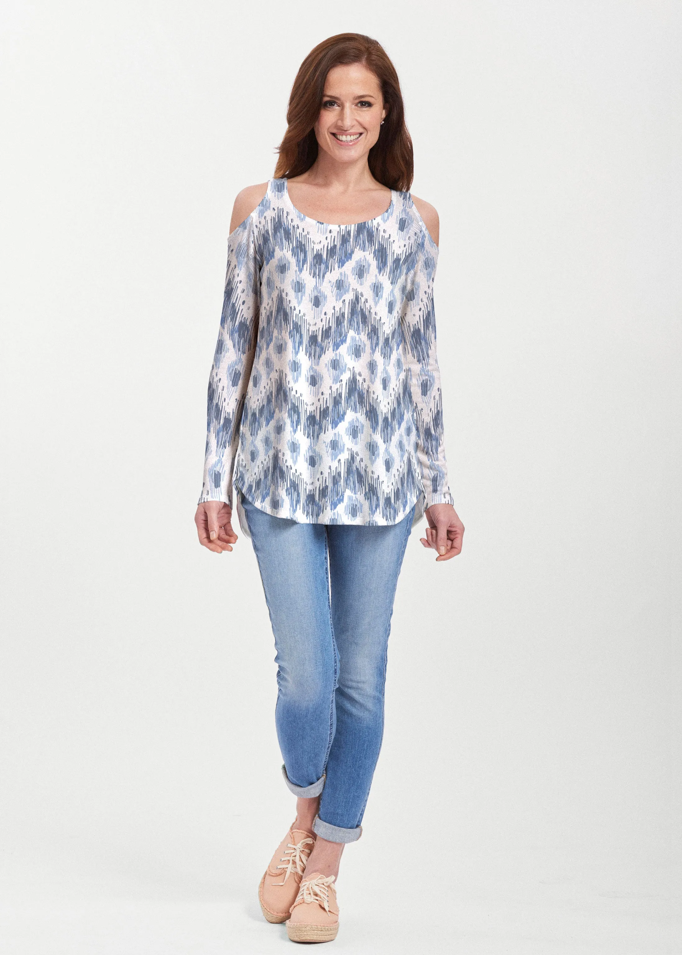 Tonal Waves Blue (7804) ~ Butterknit Cold Shoulder Tunic