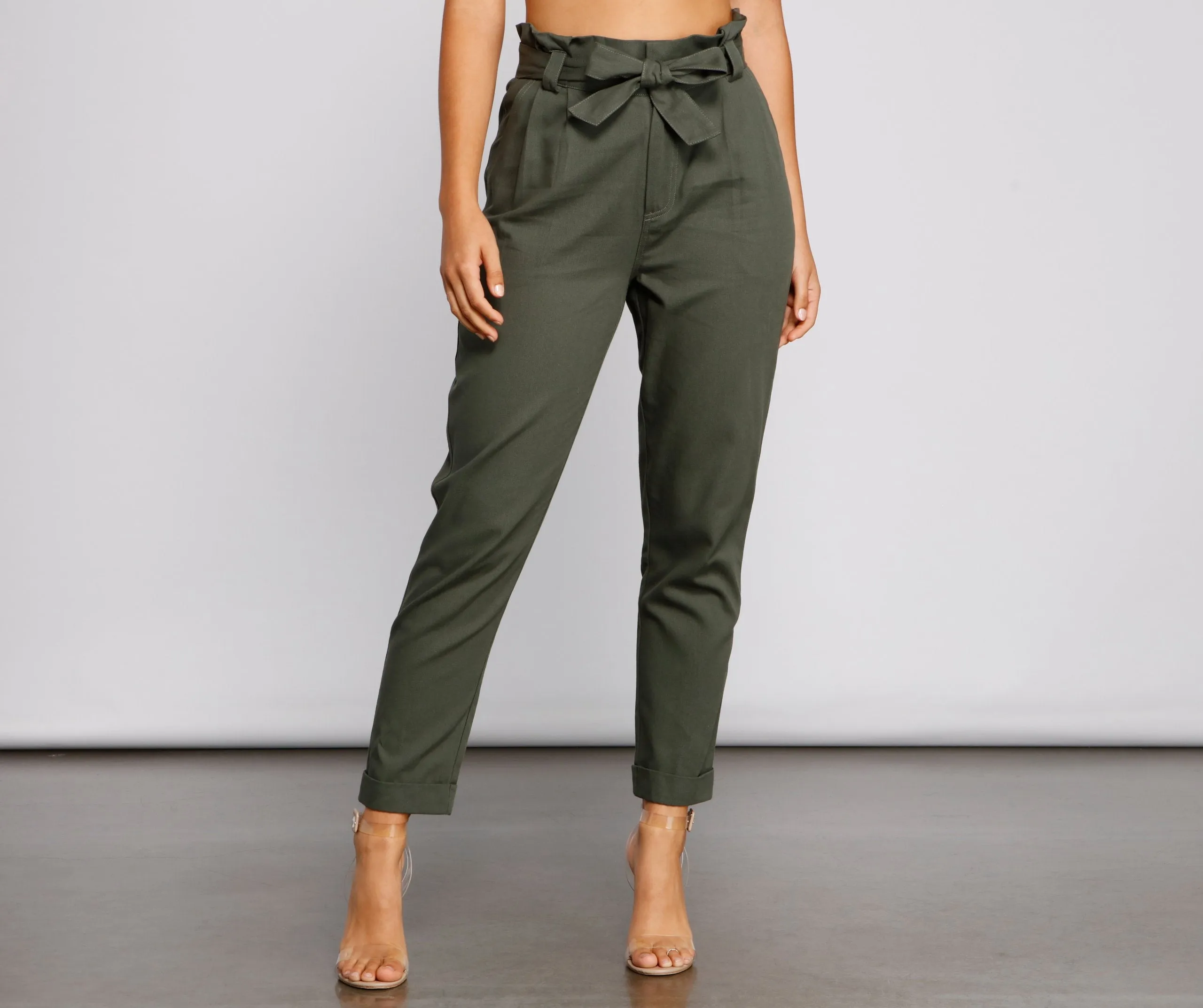 Trendy And Tapered High Waist Paperbag Pants