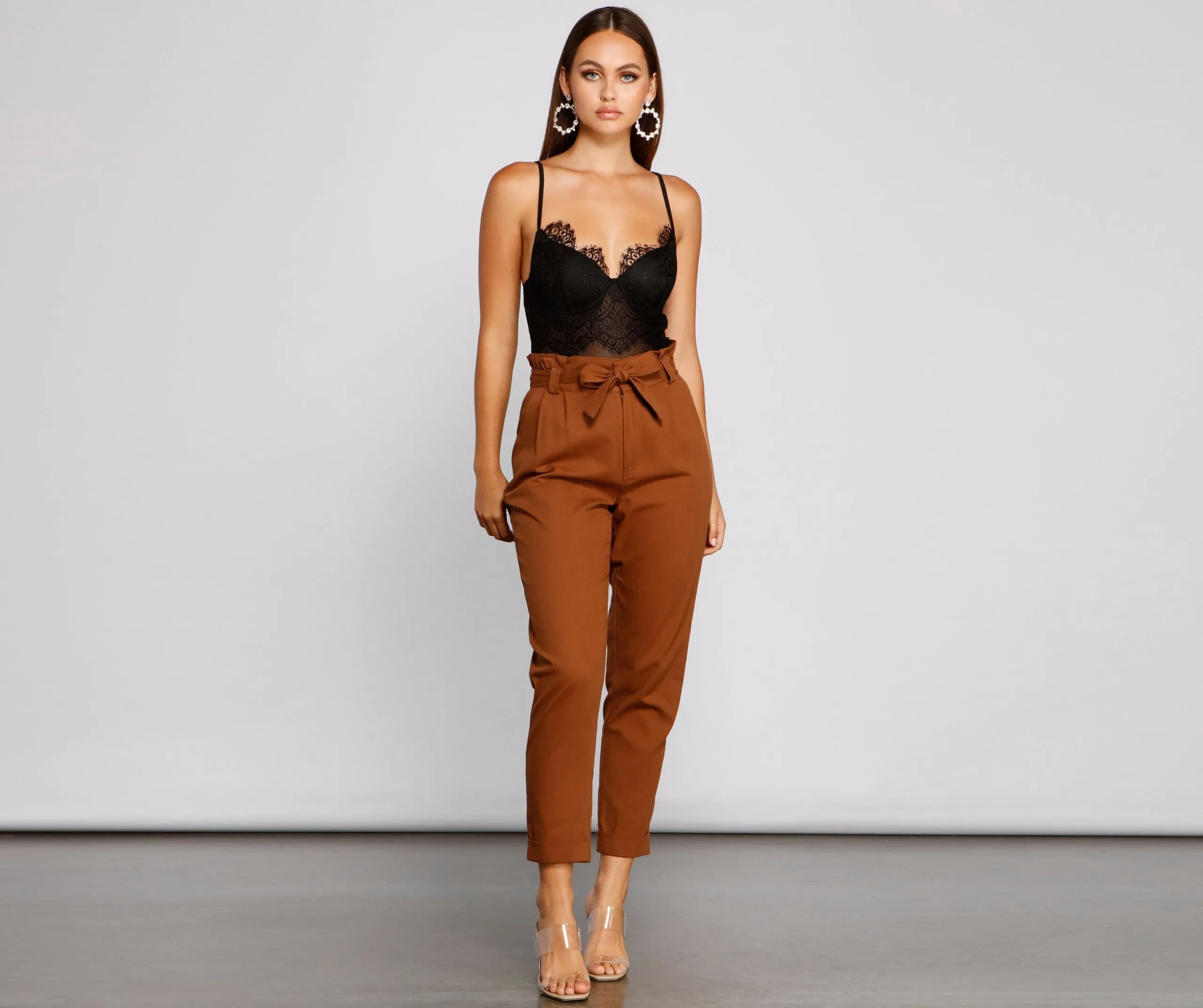 Trendy And Tapered High Waist Paperbag Pants