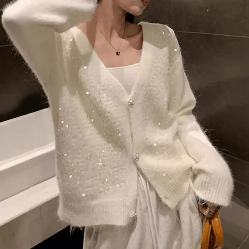 Trendy V-neck Sequin Cardigan for Women