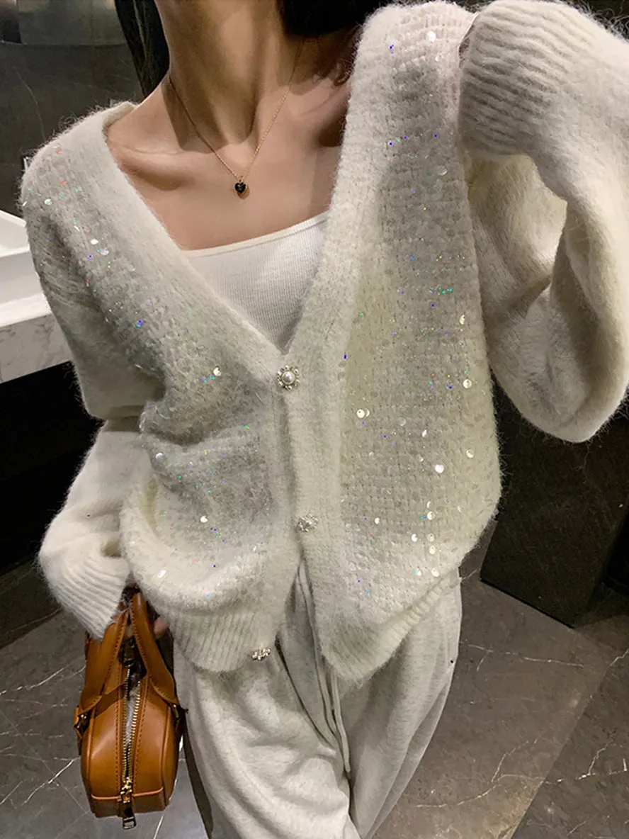 Trendy V-neck Sequin Cardigan for Women